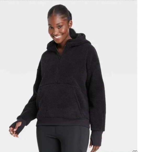 all in motion Tops - All In Motion Womens Cozy 2 Zip Sherpa‎ Pullover Black XL Quarter Zip Fleece